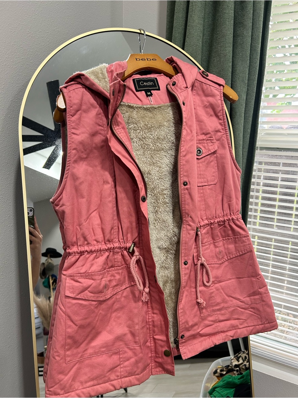 Pink Hooded Sherpa Utility Vest